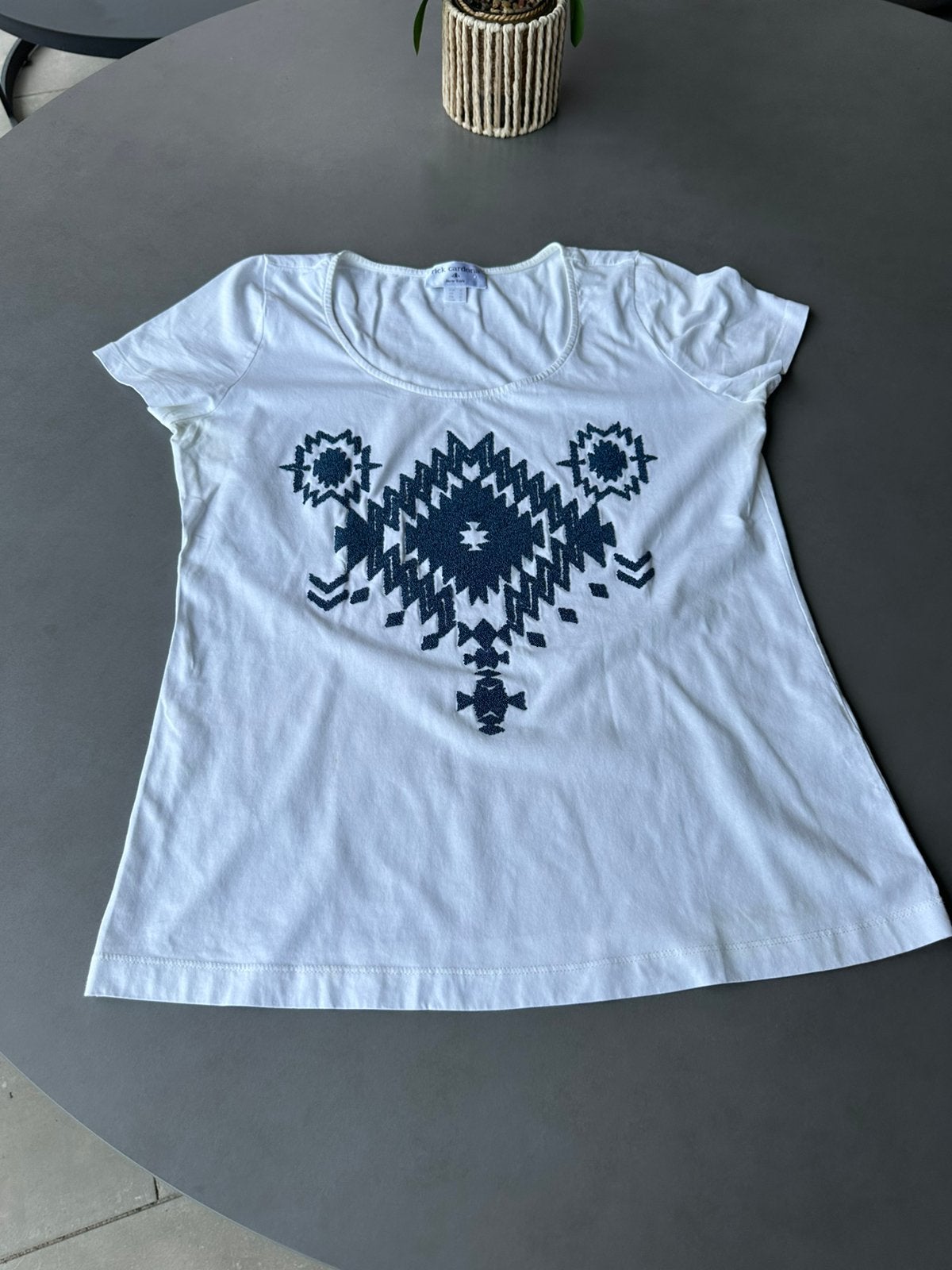 Wit/blauw Rick Cardona shirt, maat 42, Maat 42/44 (L), Zo goed als nieuw, Korte mouw, Rick Cardona