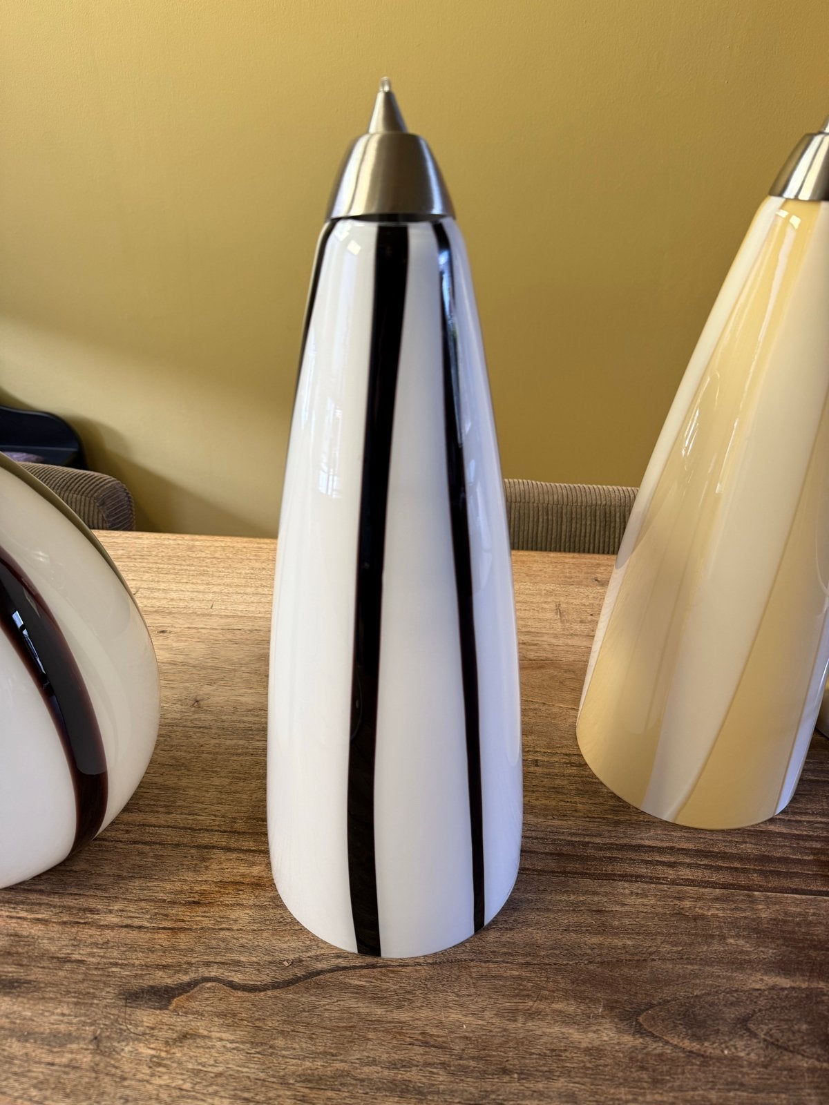 Ilu di vetro hanglamp wit met zwarte strepen, Ophalen, Gebruikt, Glas