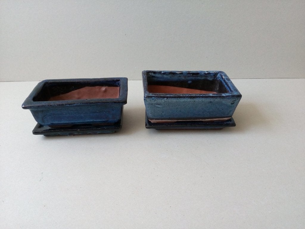 Bonsai schalen met onderschaaltjes. Blauw Keramiek, Tuin en Terras, Ophalen of Verzenden, Zo goed als nieuw, Balkon, Aardewerk