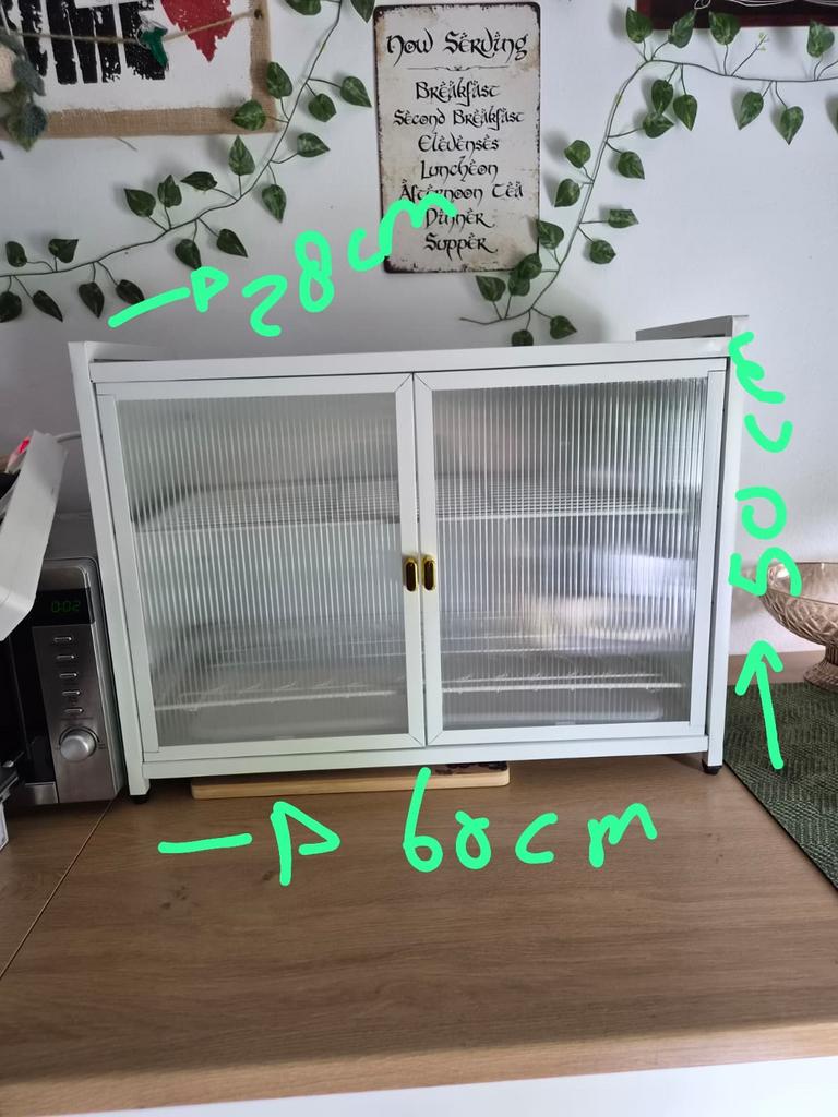 Wit keukenkastje met geribbeld nepglas - 60x50x28 cm, Huis en Inrichting, Keuken | Keukenelementen, Ophalen, Zo goed als nieuw