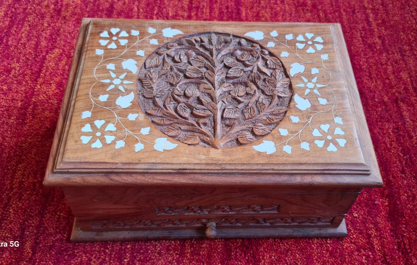 Engelse Art Nouveau Schrijfkistje met Lade - Houtsnijwerk, Ophalen of Verzenden