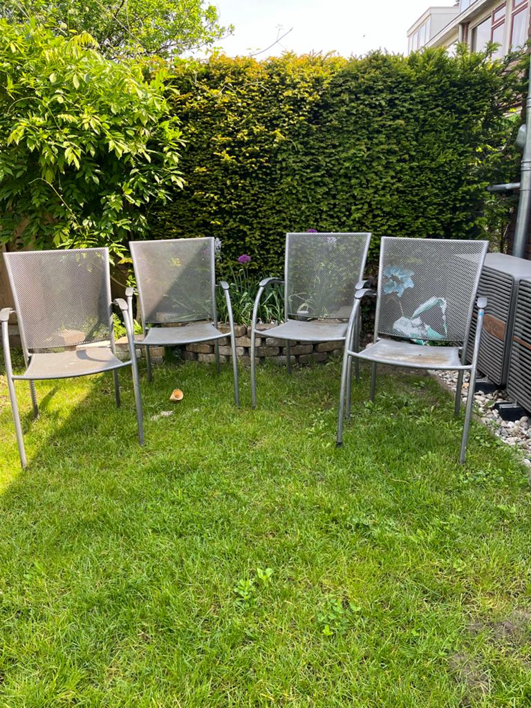 4 Gebruikte Tuinstoelen - Metaal, Tuin en Terras, Ophalen, Gebruikt, Metaal, Stapelbaar