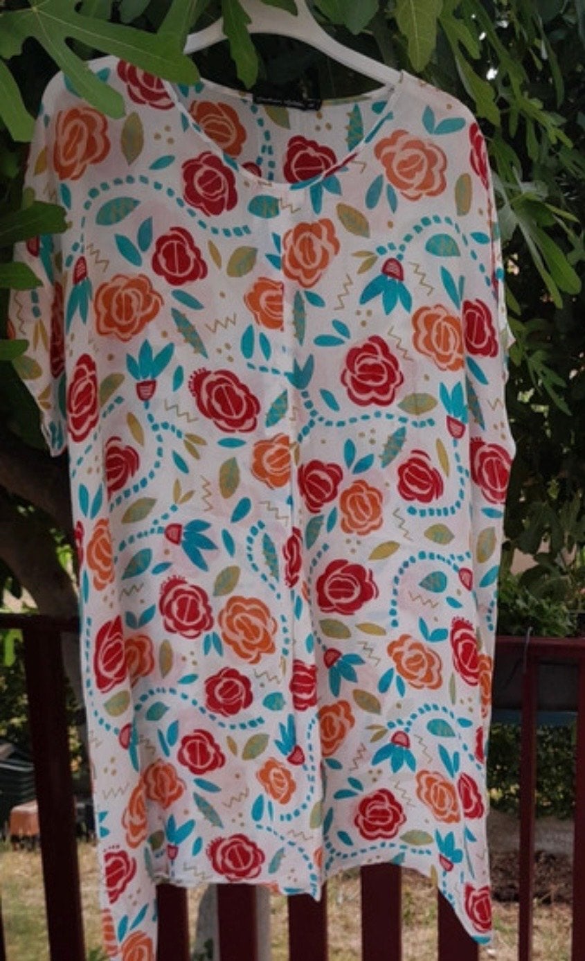 Gudrun Sjödén jurkje L/XL met bloemenprint, Maat 42/44 (L), Zo goed als nieuw, Knielengte, Meerkleurig