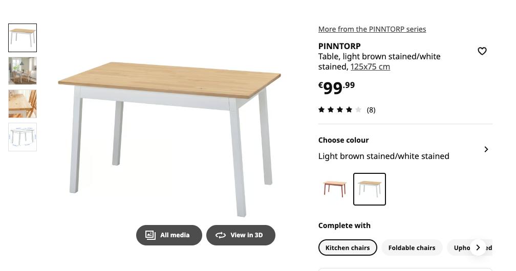 IKEA PINNTORP Table, 100 tot 150 cm, Zo goed als nieuw, Vier personen, Rechthoekig