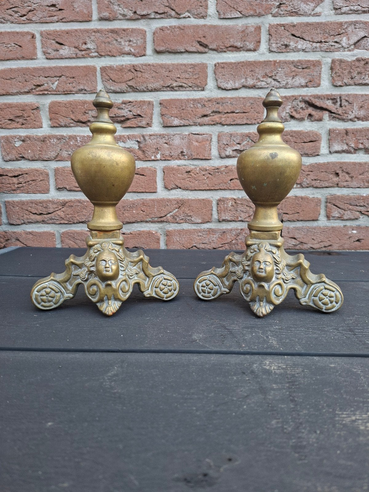 Antieke Franse Haardbokken met Messing Ornamenten, Ophalen of Verzenden