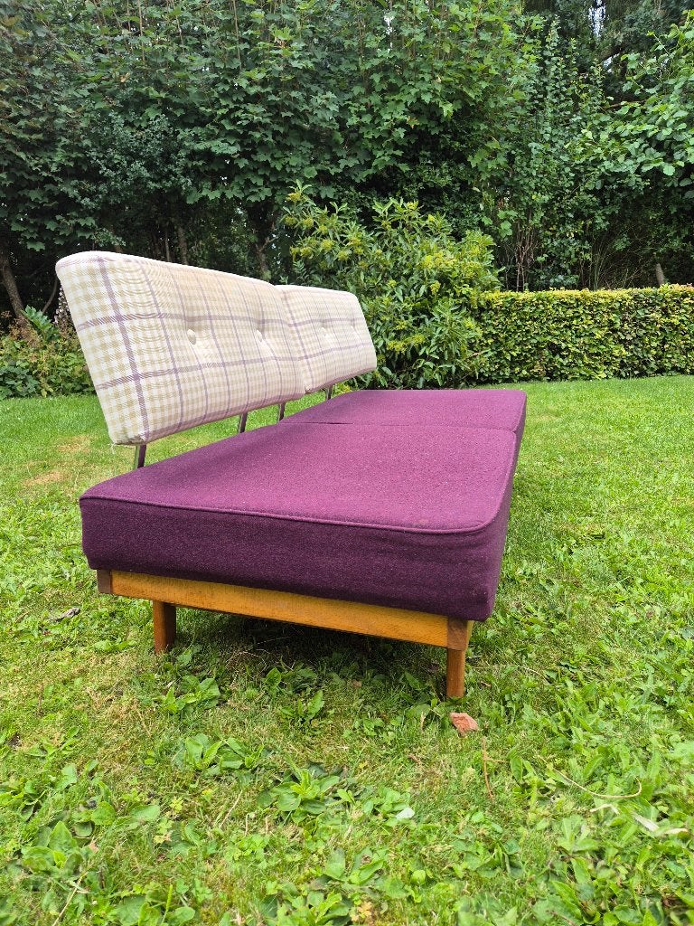 Vintage slaapbank jaren 50, Ophalen, Hout, Gebruikt, Tweepersoons
