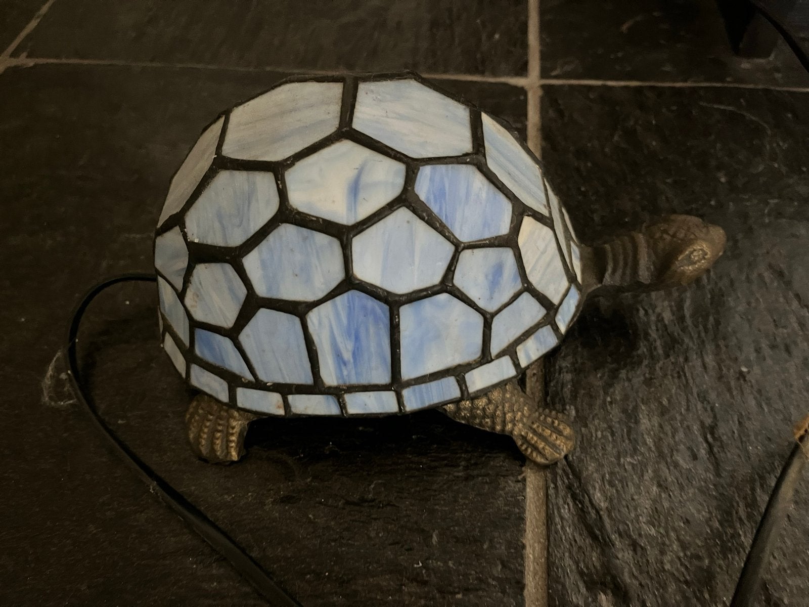 Tiffany Stijl Schildpad Tafellamp - Blauw Glas, Huis en Inrichting, Blauw, Met schakelaar, Gebruikt, Ophalen of Verzenden