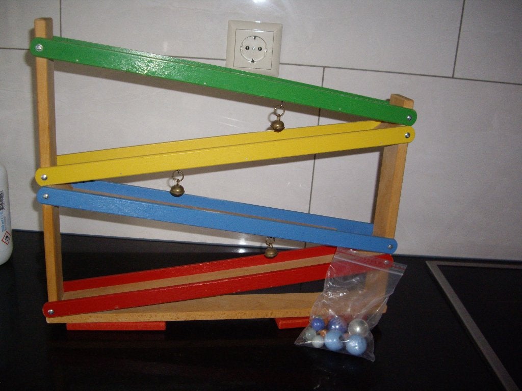 houten knikkerbaan met knikkers, Ophalen, Gebruikt