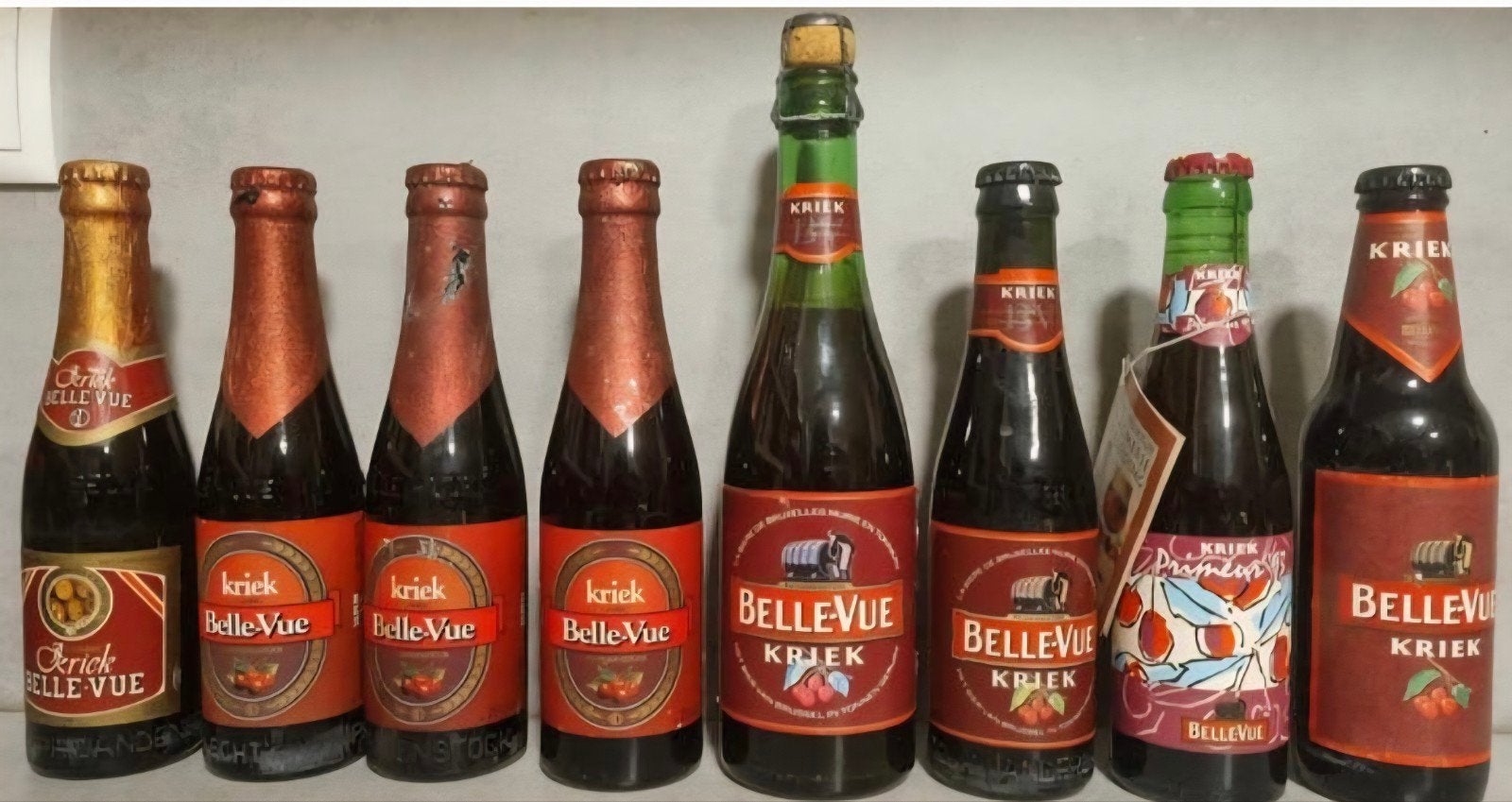 8 Belle-Vue Kriek Lambic - <'87, '90-'94, '96, Primeur '93, Verzamelen, Ophalen of Verzenden, Zo goed als nieuw, Flesje(s), Overige merken