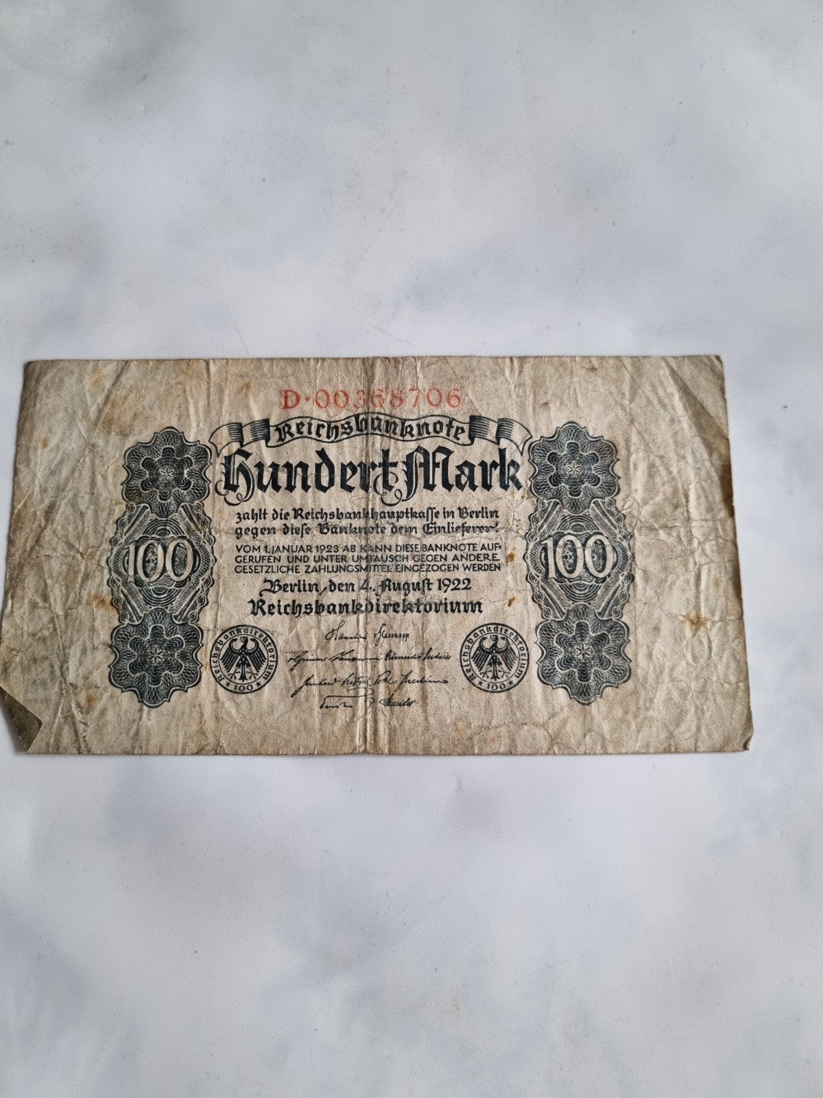Duitsland: een fraai 100 Mark bankbiljet uit 1922, Postzegels en Munten, Ophalen of Verzenden, Duitsland, Los biljet