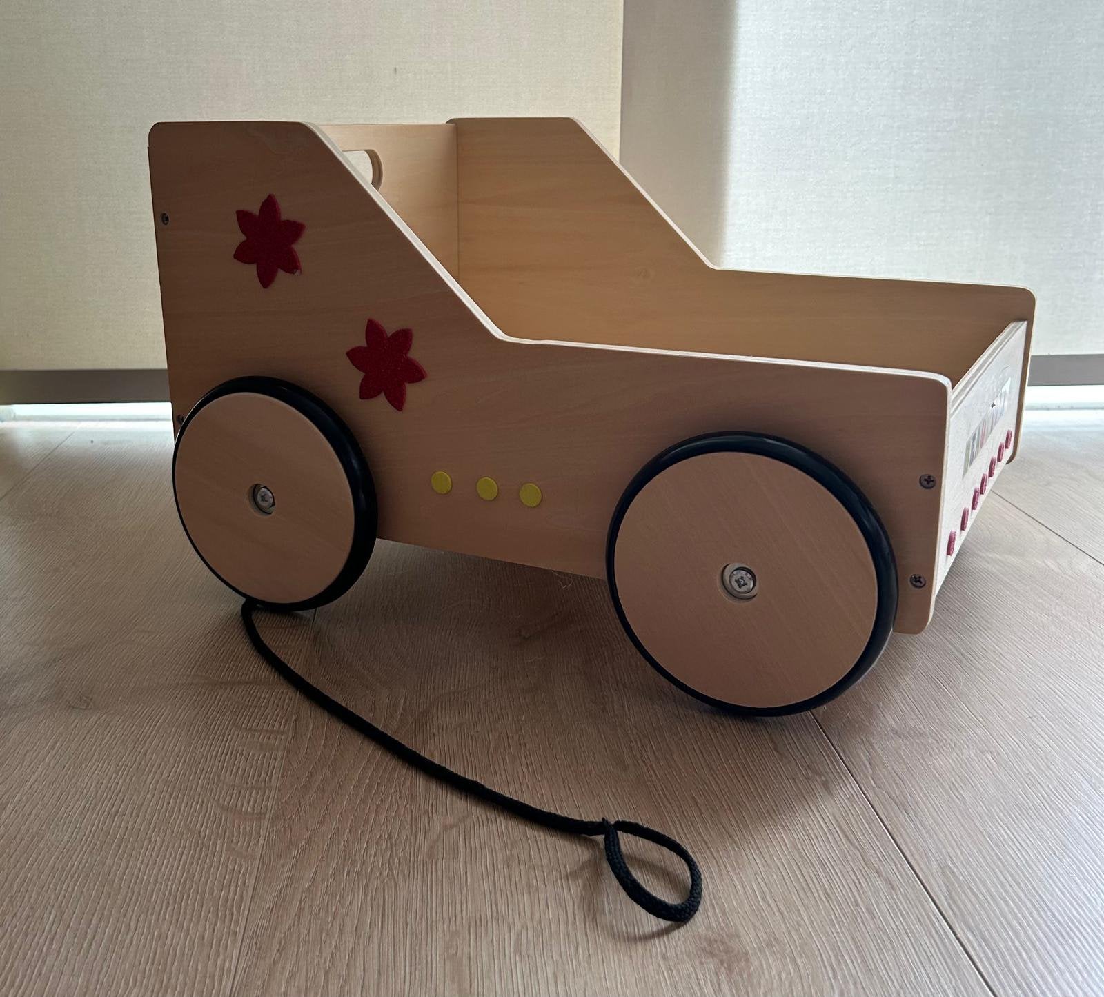 Houten bolderkar voor poppen en knuffels, Ophalen, Zo goed als nieuw