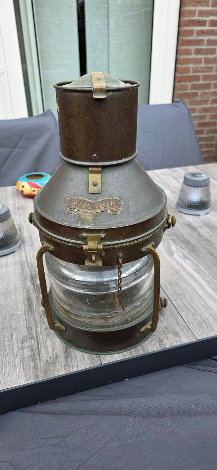 Mooie oude originele scheeps-/ankerlamp met het opschrift AN, Ophalen of Verzenden, Gebruikt
