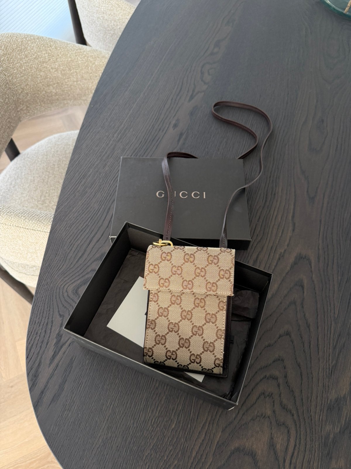 Gucci GG canvas shoulderbag / schoudertas/ telefoontasje, Ophalen of Verzenden, Zo goed als nieuw, Beige, Schoudertasje