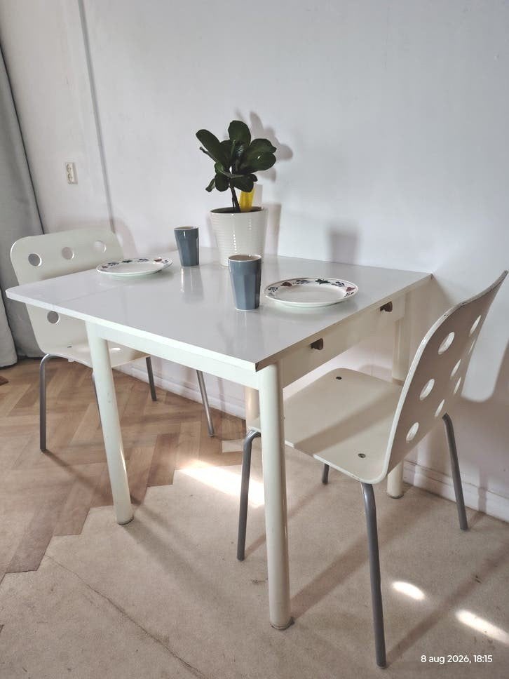 eettafel, klaptafel, tafel met 2 Ikea stoelen, max. 160 cm, 100 tot 150 cm, Zo goed als nieuw, Neutraal geen stijl, Overige vormen