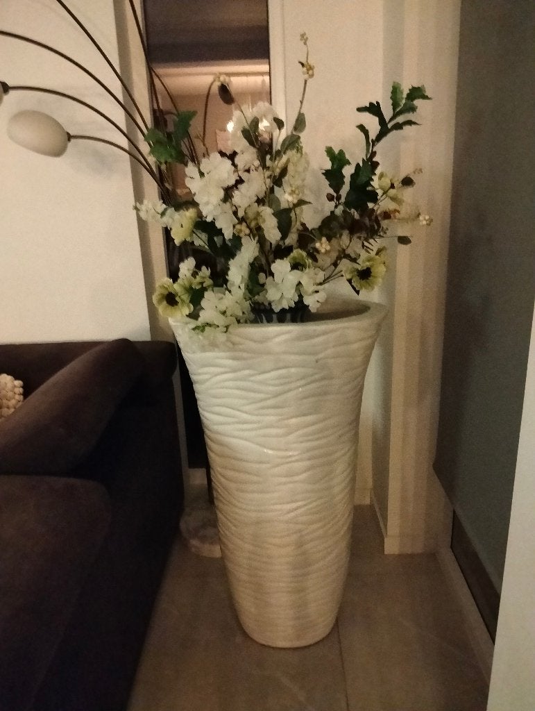 Grote witte vaas - 1 meter hoog, 57cm doorsnee, Huis en Inrichting, Ophalen, Gebruikt, Met patroon/structuur, Wit