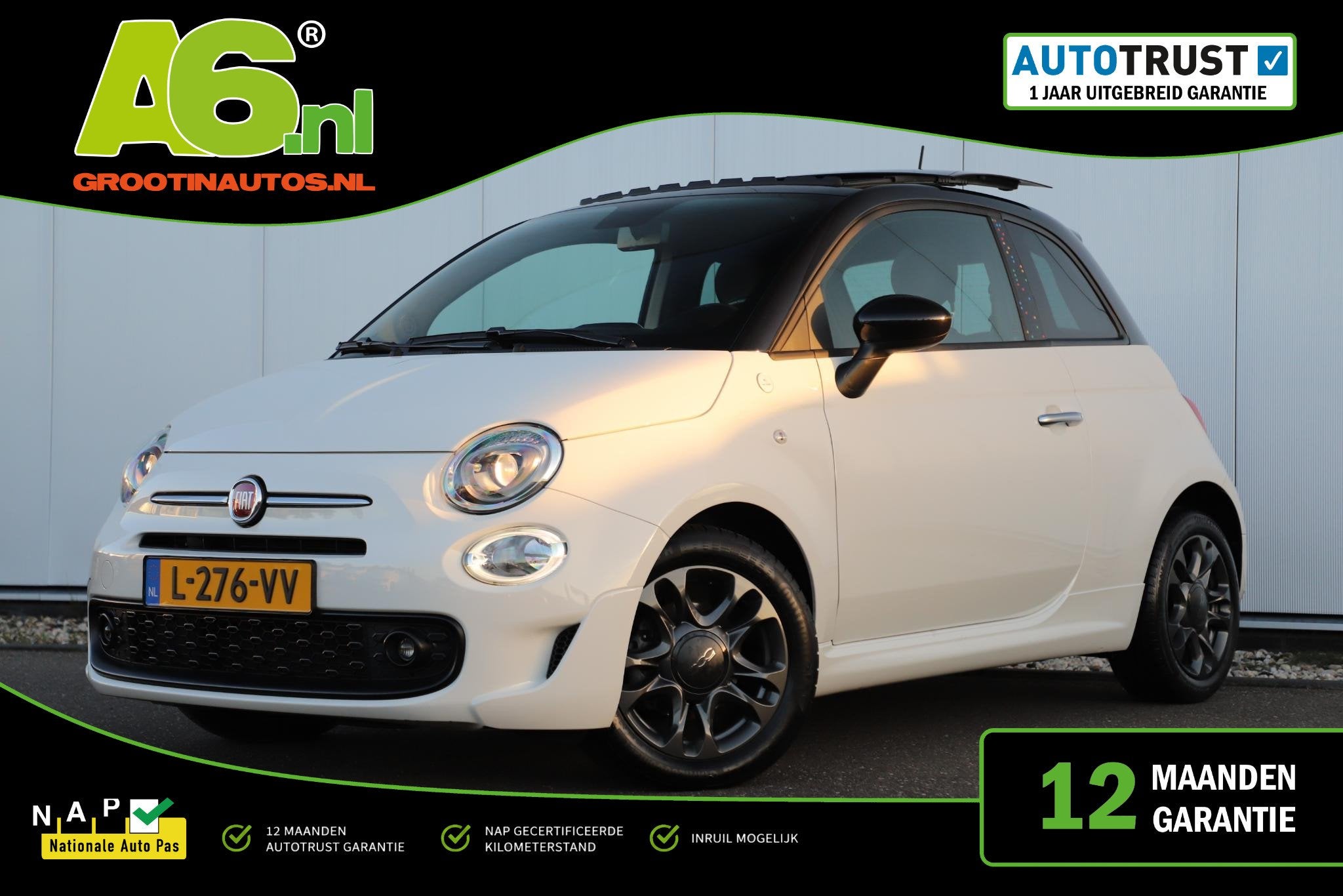 Fiat 500 1.0 Hybrid Hey Google Schuifdak 15 inch LMV Half Le, Voorwielaandrijving, Stof, Euro 6, Met garantie (alle)