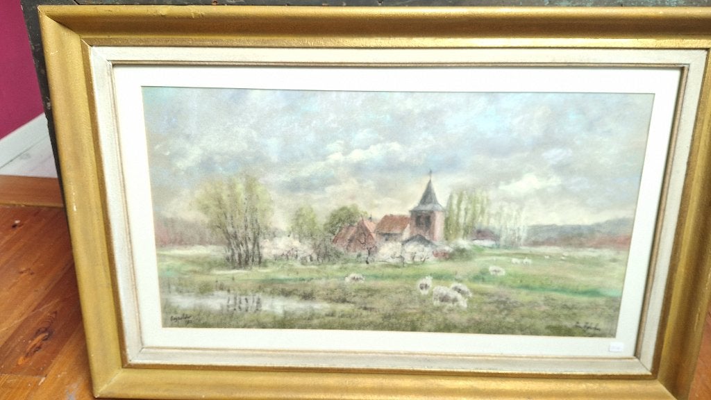 Lex Agterbos schilderij Ooijpolder Berg en Dal, Antiek en Kunst, Ophalen, Pastel, Landschap, Doek