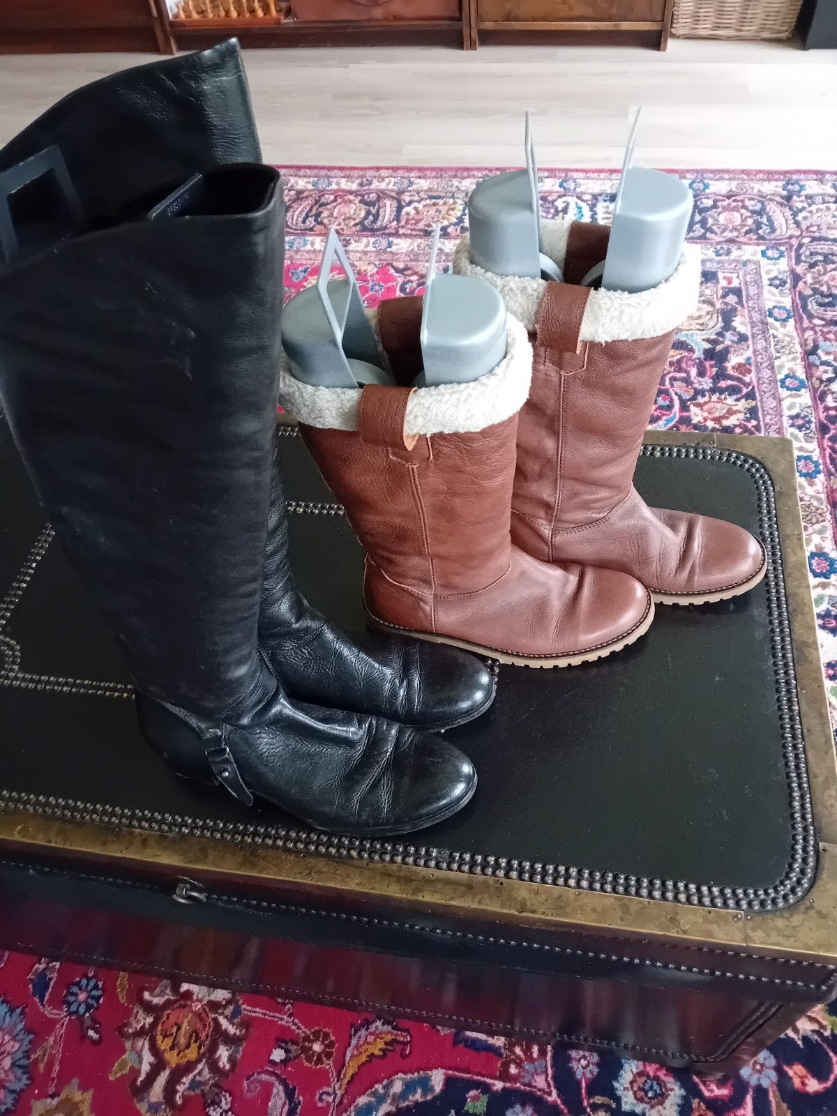 Leren laarzen en tas set - Zwart en Bruin, Kleding | Dames, Hoge laarzen, Zwart, Ophalen of Verzenden, Gedragen