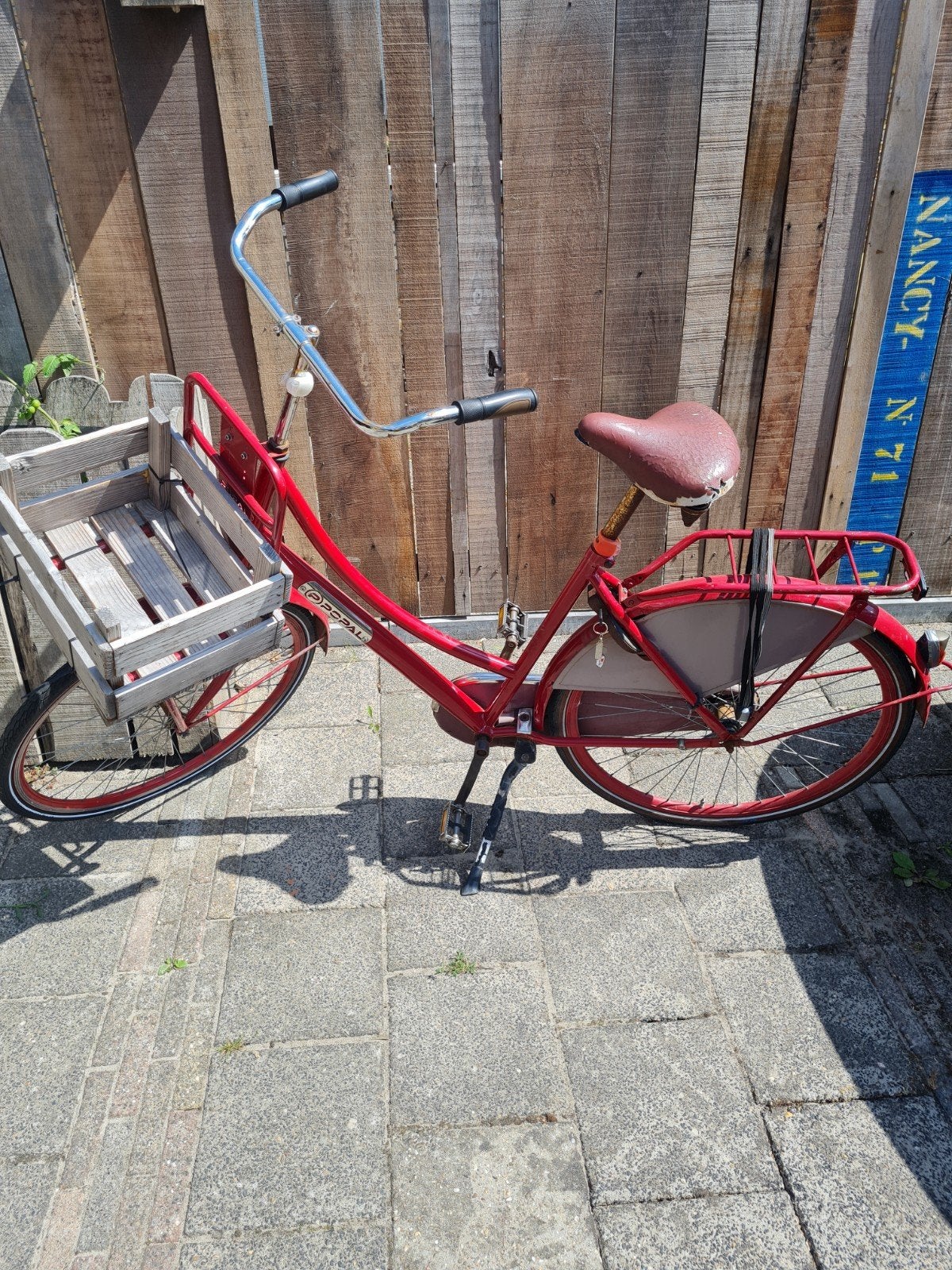 Popal Omafiets Rood - Gebruikt, met krat en bagagedrager, Overige merken, Terugtraprem, Ophalen of Verzenden, 53 tot 56 cm