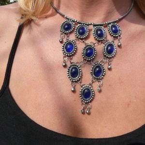 Nieuwe metalen halsketting donkerblauw Ibiza stijl, Overige materialen, Verstelbaar, Blauw, Nieuw