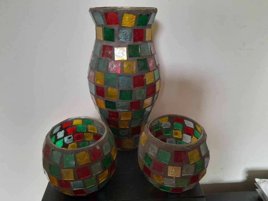 Mozaïek vazen en theelichthouders set, Antiek en Kunst, Ophalen