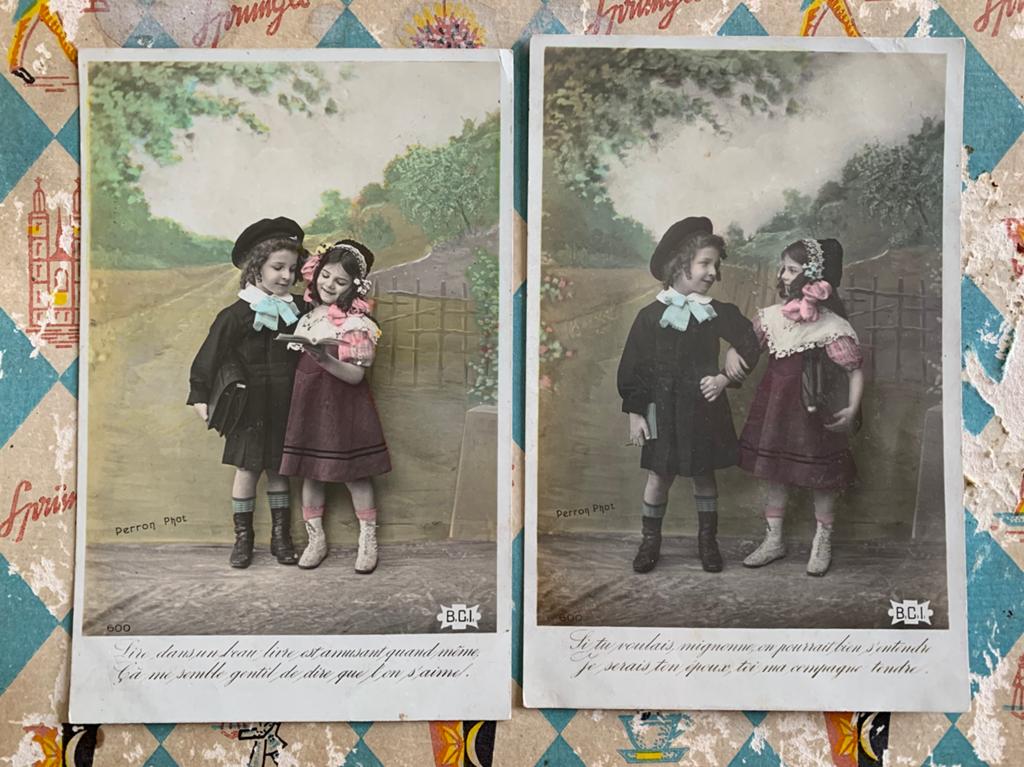 Op weg naar school (BB), Ophalen of Verzenden, Voor 1920, Gelopen, Kinderen