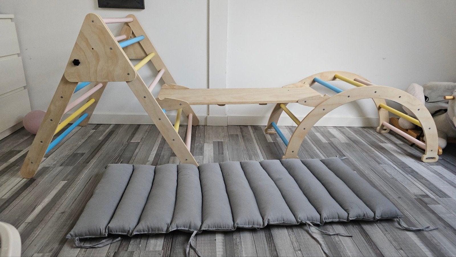 Houten Klimtoestel met Glijbaan en Klimboog - Montessori, Ophalen, Zo goed als nieuw, Glijbaan