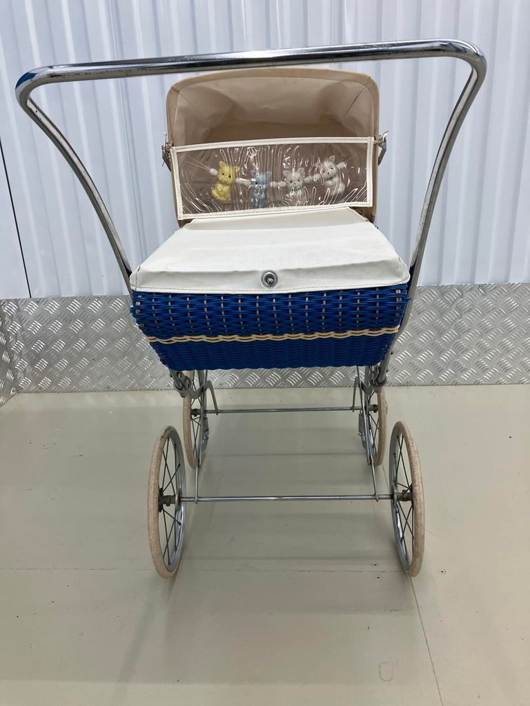 Vintage Kinderwagen Blauw Riet - Klassieke Stijl, Ophalen of Verzenden