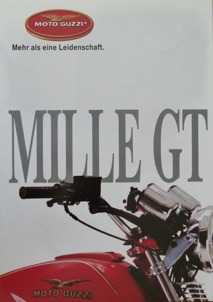 Folder MOTO GUZZI Mille GT Mehr als eine Leidenschaft 1989, Ophalen of Verzenden, Moto Guzzi