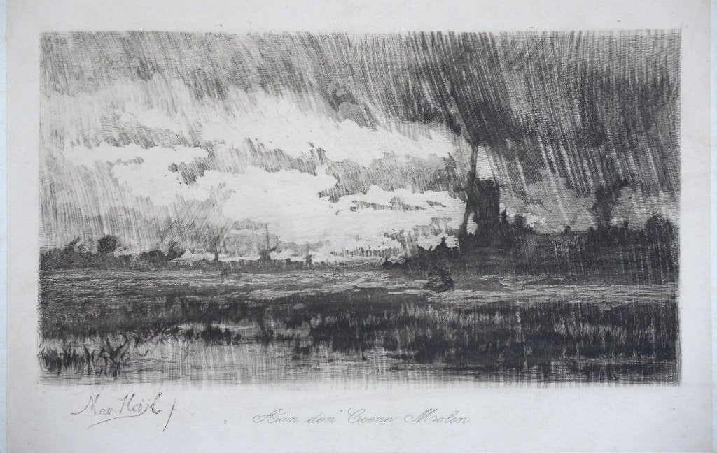 Marinus Heijl "Aan den Coene-Moolen", gesigneerd, Ophalen, 1800 - 1899, Ets, Landschap