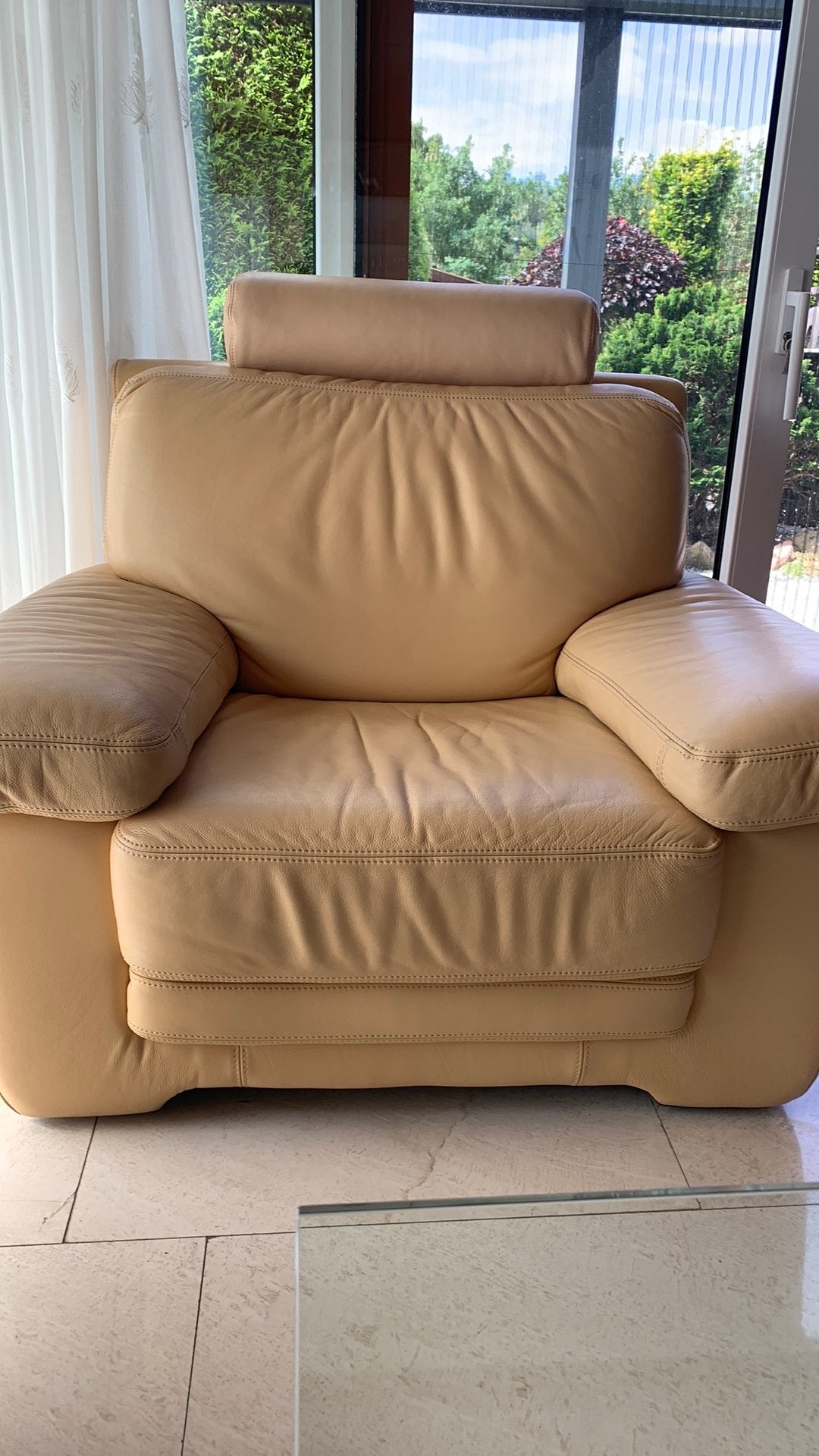 Twee Natuzzi leren fauteuils - Zachtgeel, zeer goede staat, Huis en Inrichting, Stoelen, Ophalen, Twee, Overige kleuren, Leer