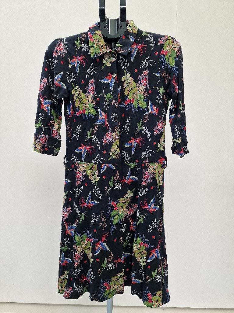 King Louie jurk met vogel- en bloemenprint maat M, Kleding | Dames, Maat 38/40 (M), Zwart, Ophalen of Verzenden, Zo goed als nieuw