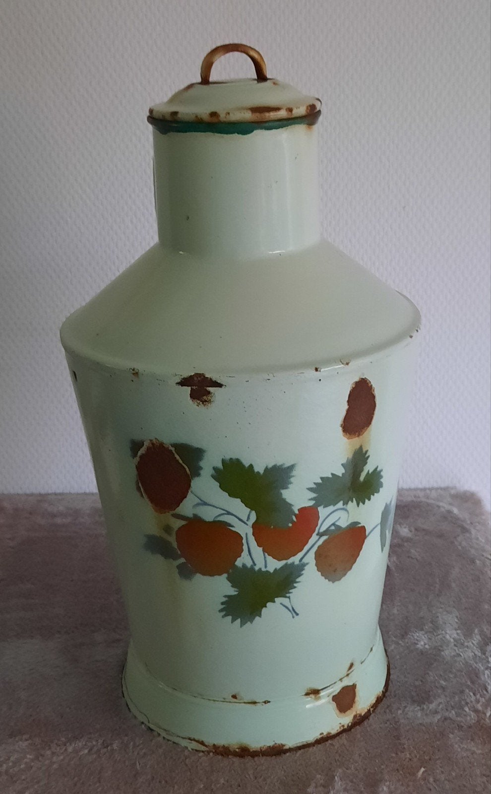Emaille kan met opdruk, Ophalen of Verzenden