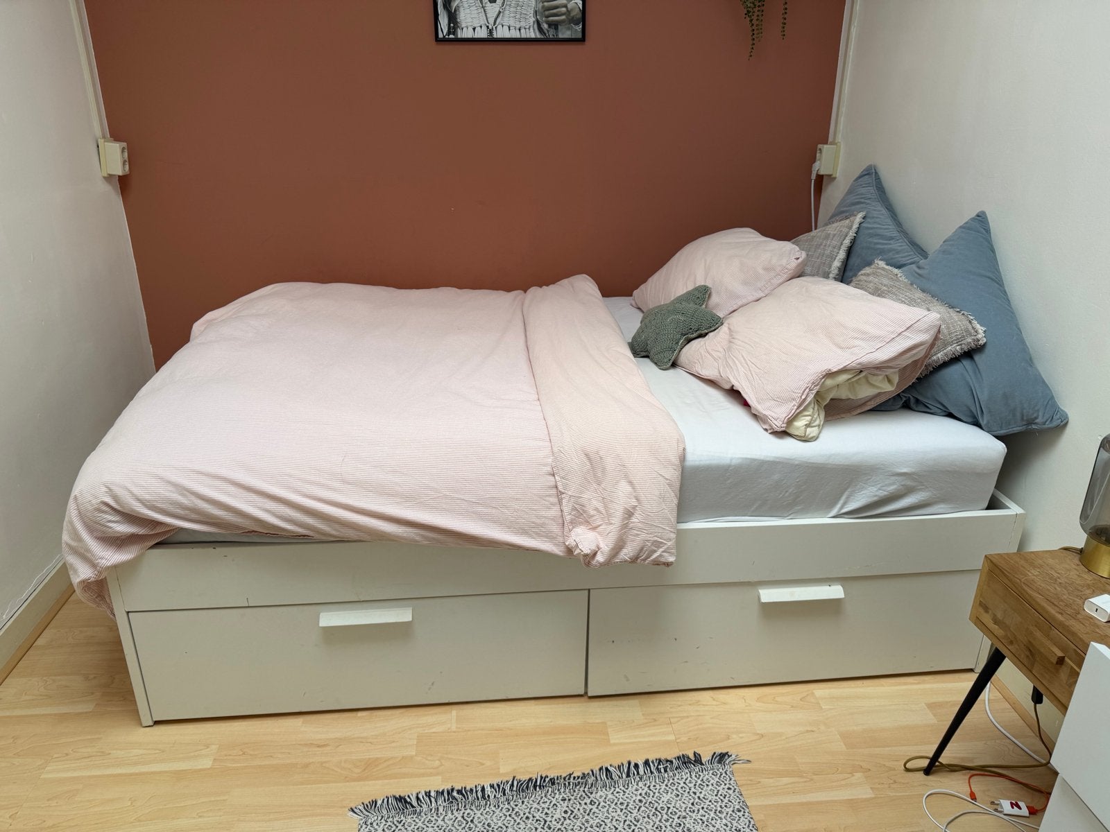 IKEA BRIMNES Bedframe met opberglades, wit, 140x200 cm, Huis en Inrichting, Ophalen, Gebruikt, Wit, Tweepersoons