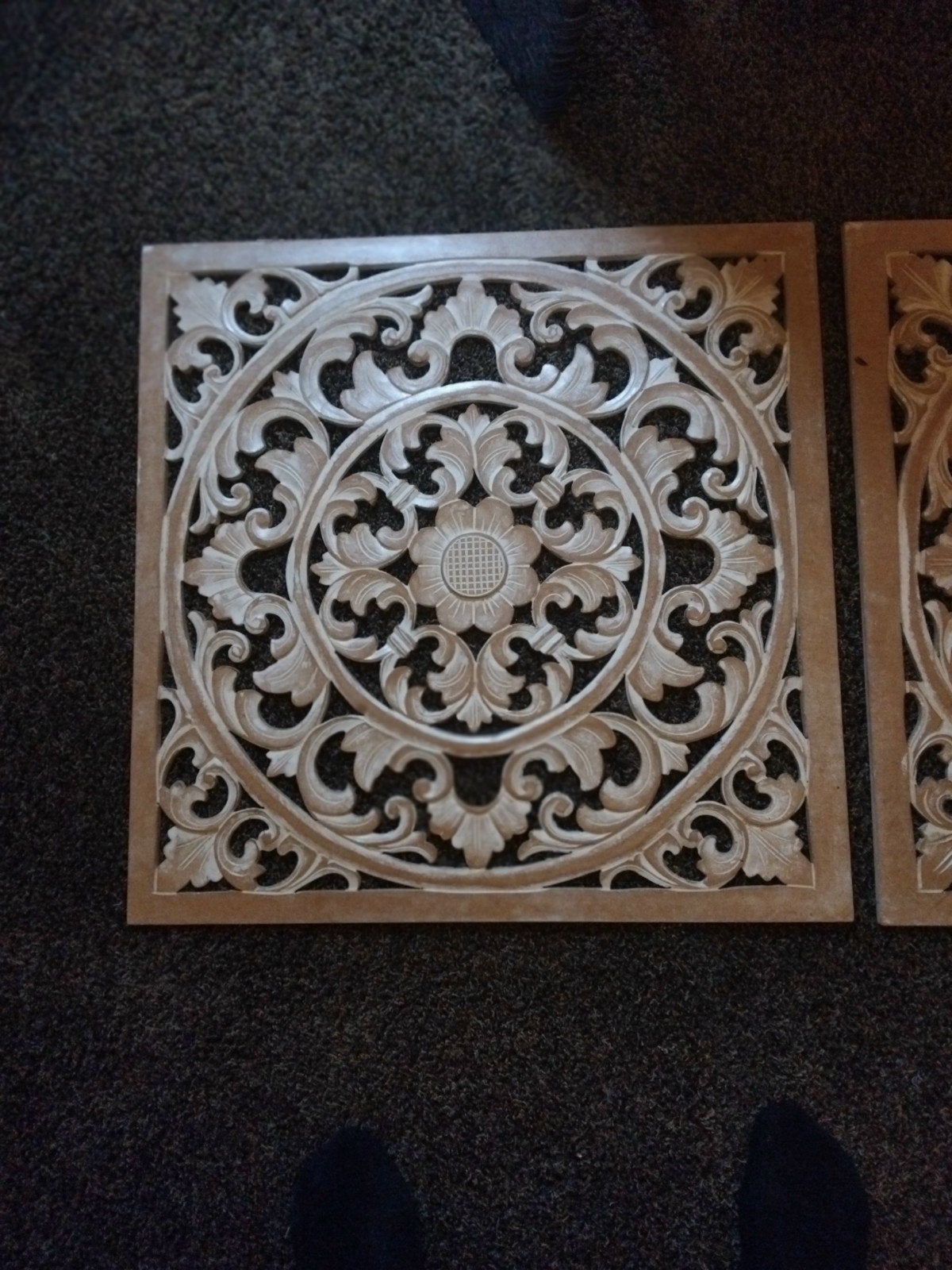 Set van 2 decoratieve wandpanelen met houtsnijwerk, Huis en Inrichting, Beige, Oosters, Hout, Ophalen of Verzenden