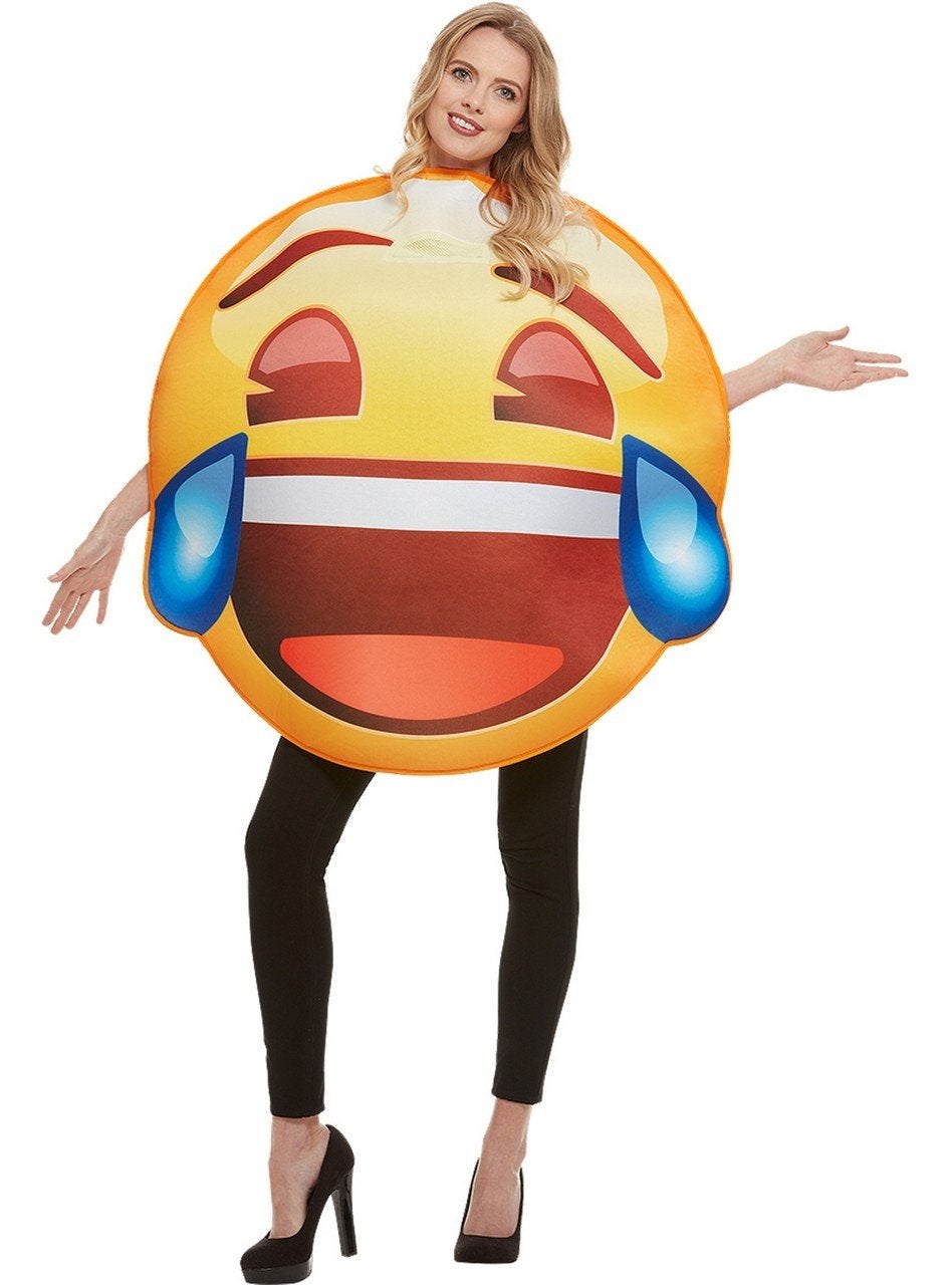 Emoji lachend met tranen kostuum - Maat: One Size, Ophalen of Verzenden, Zo goed als nieuw, Overige maten, Kleding