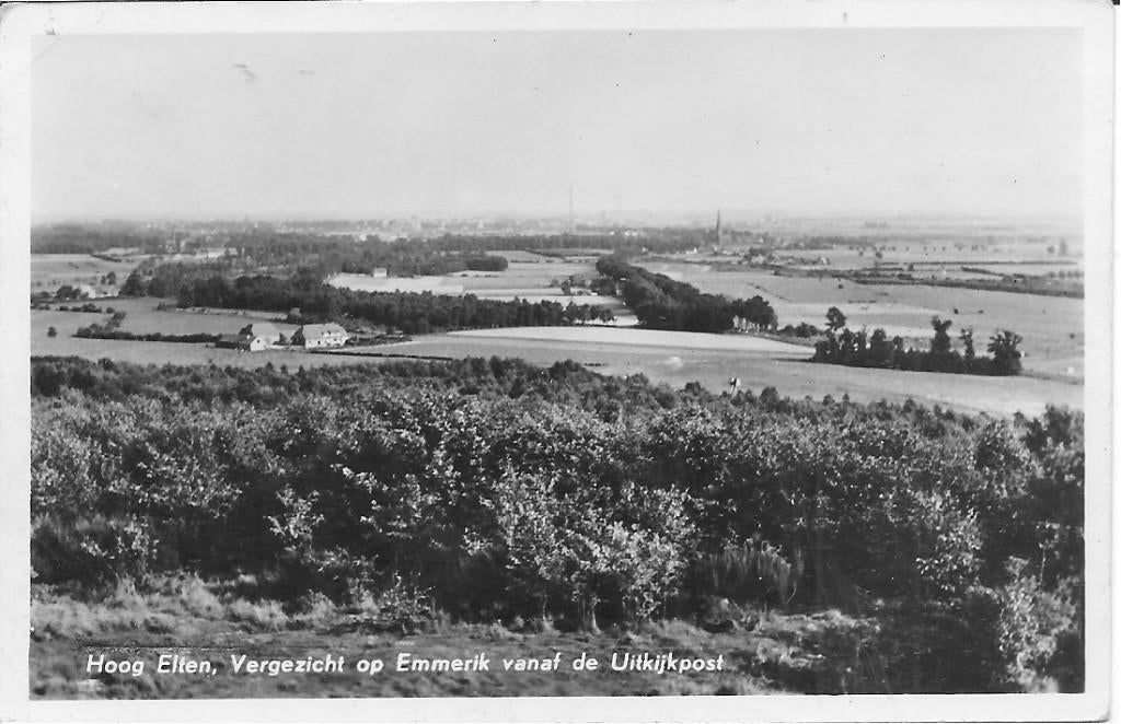 Hoog Elten Vergezicht op Emmerik vanaf de Uitkijkpost., Ophalen of Verzenden, 1940 tot 1960, Gelopen, Gelderland