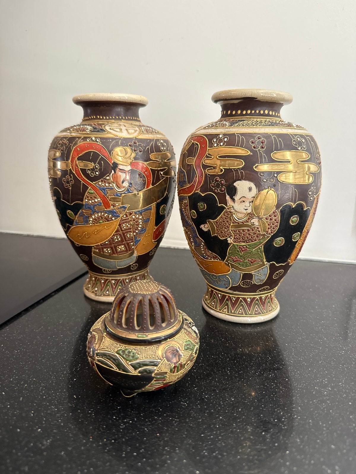 Antieke Japanse Satsuma Vazen en Wierookbrander, Antiek en Kunst, Ophalen of Verzenden