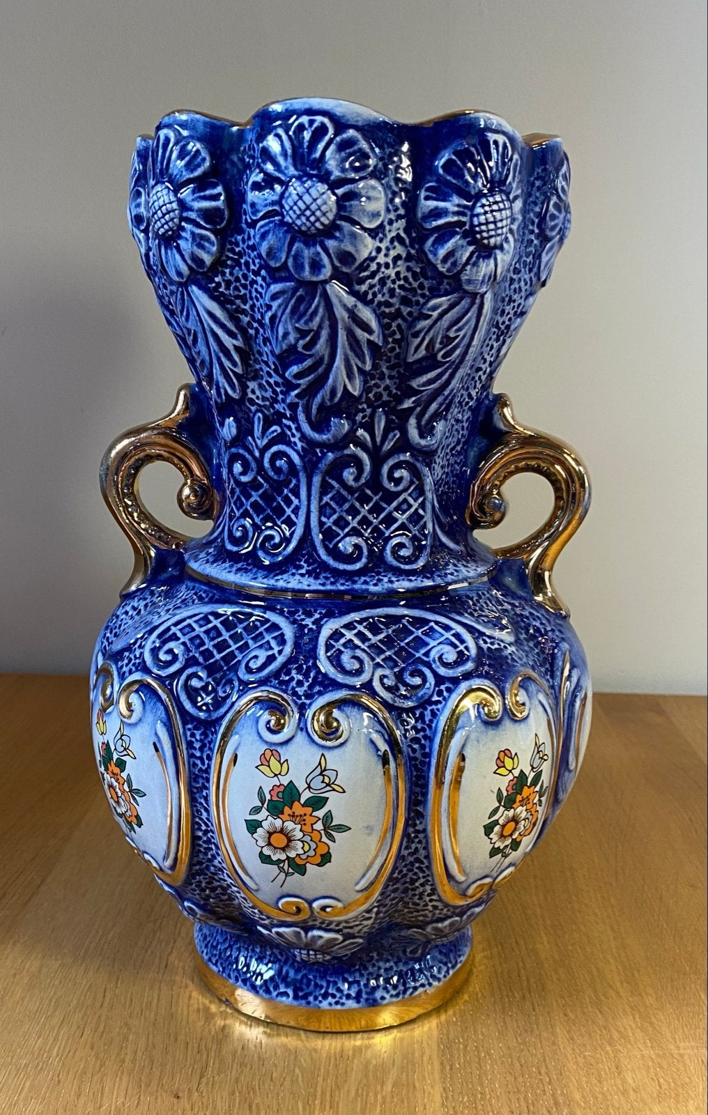 Prachtige Italiaanse Vintage Vaas - Kobaltblauw & Goud, Ophalen of Verzenden
