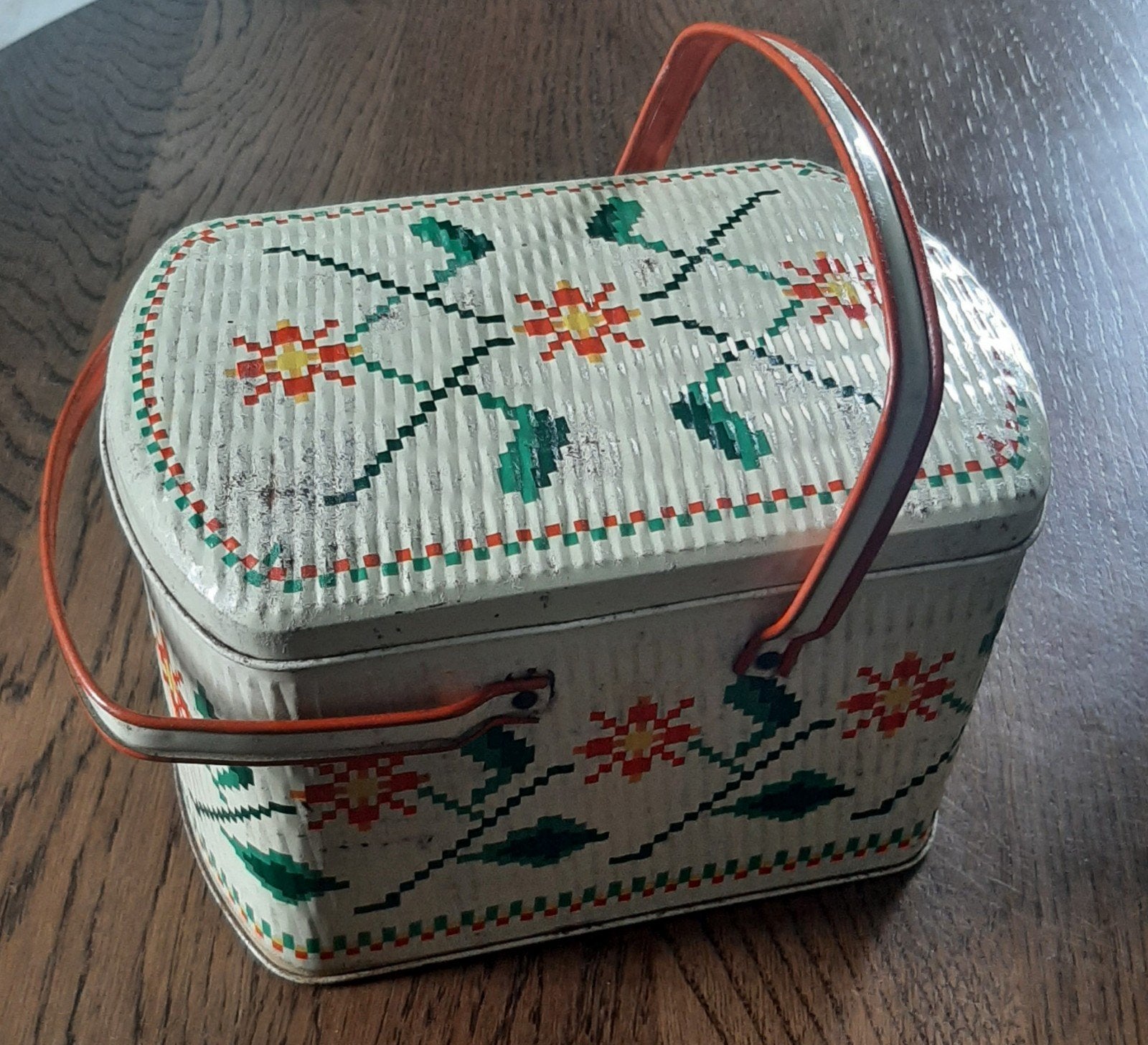 vintage blikken trommeltje met hengsels  / lunchbox, Ophalen of Verzenden