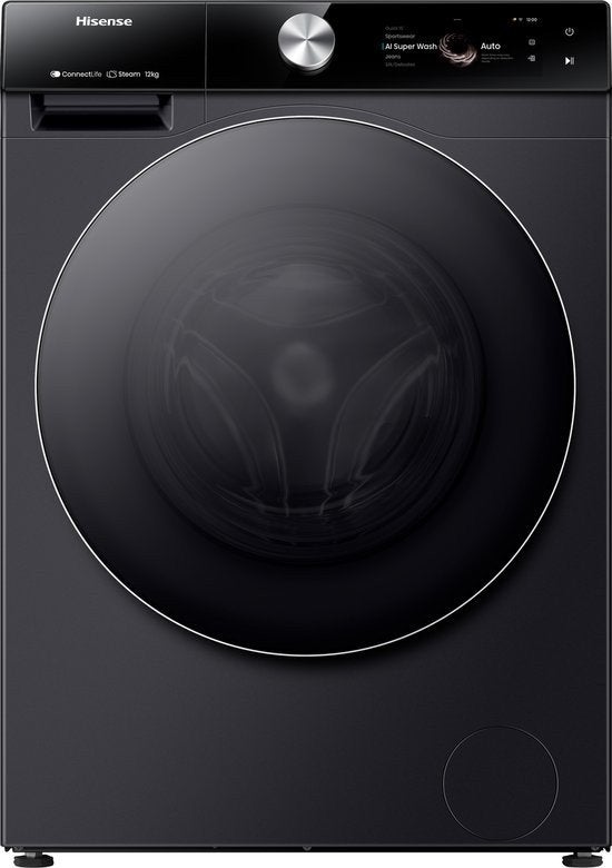 Hisense WF7S1247BB Wasmachine - 12kg, Garantie 10mnd, Zwart,, Witgoed en Apparatuur, 1200 tot 1600 toeren, 10 kg of meer, Nieuw
