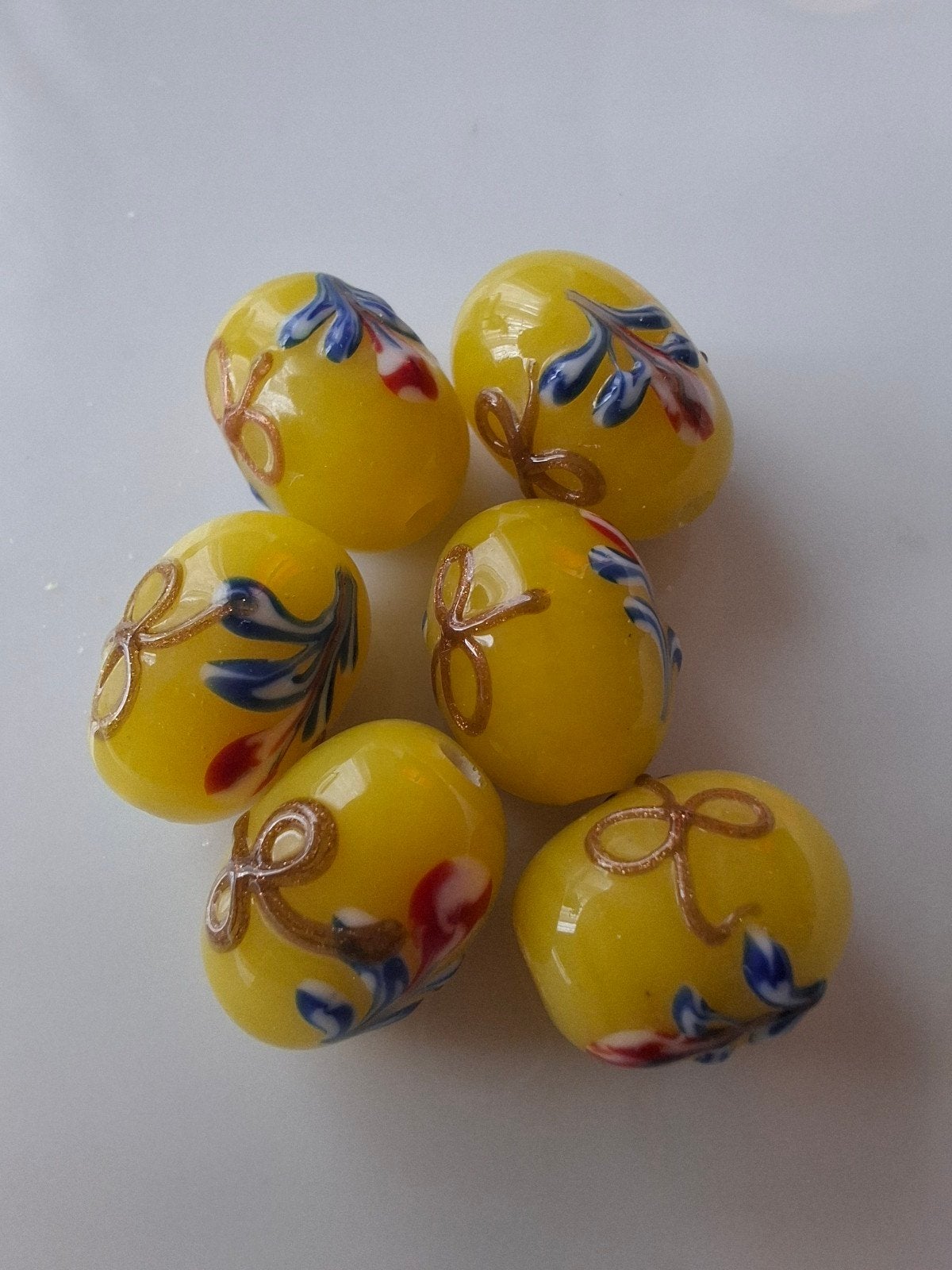 6 stuks luxe lampwork glaskralen geel goud kralen, Kraal, -, -, Nieuw