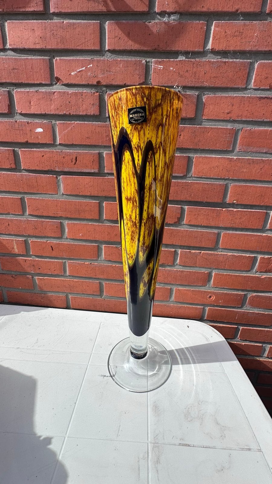 Handgemaakte Vaas Geel/Bruin 55cm - Makora Polen, Ophalen