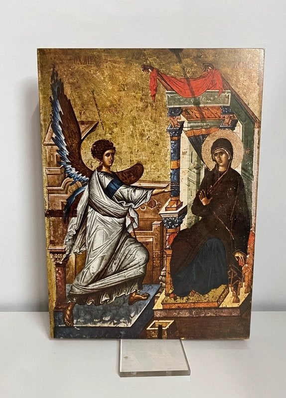 Byzantijnse icoon op houten paneel (reproductie), Ophalen of Verzenden, Gebruikt, Overige typen, Christendom | Katholiek