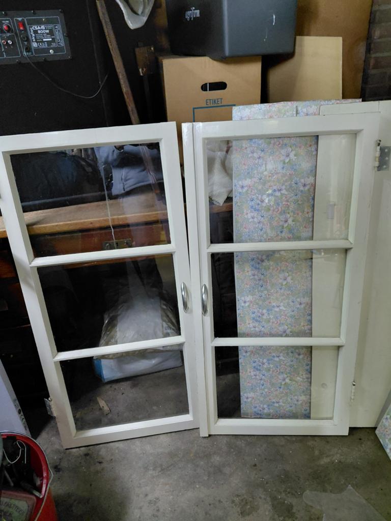 Vintage kastdeurtjes, Gebruikt, Raamkozijn, Hout, Ophalen