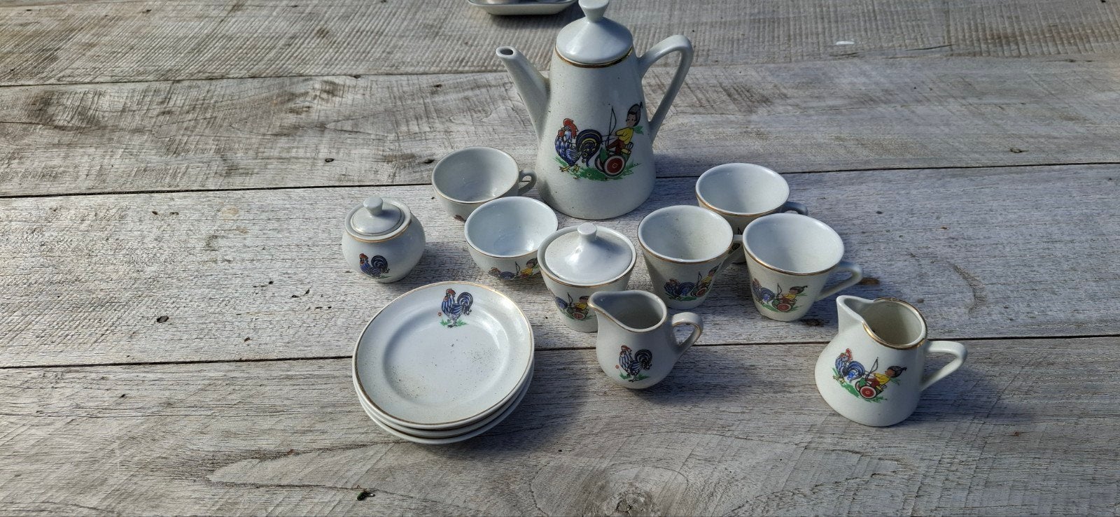 Vintage kinderservies met haan decoratie, Ophalen of Verzenden