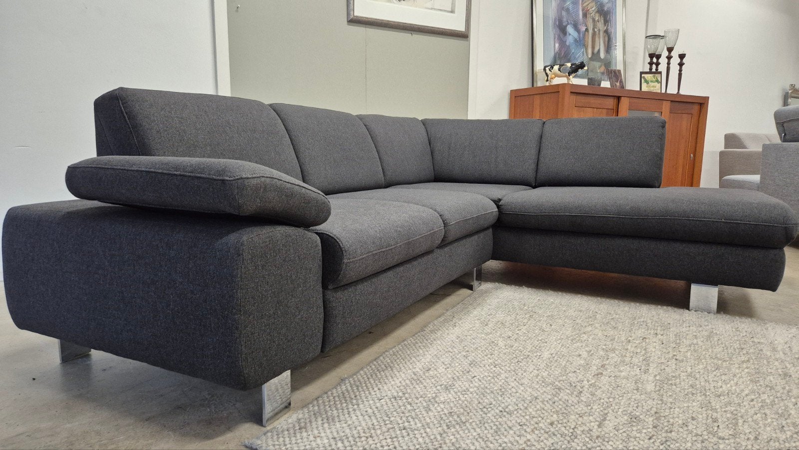 Antraciet grijze Goossens design hoekbank 250x220 cm Z.G.A.N, Modern design, hoekbank, Hoekbank, Ophalen of Verzenden, Zo goed als nieuw