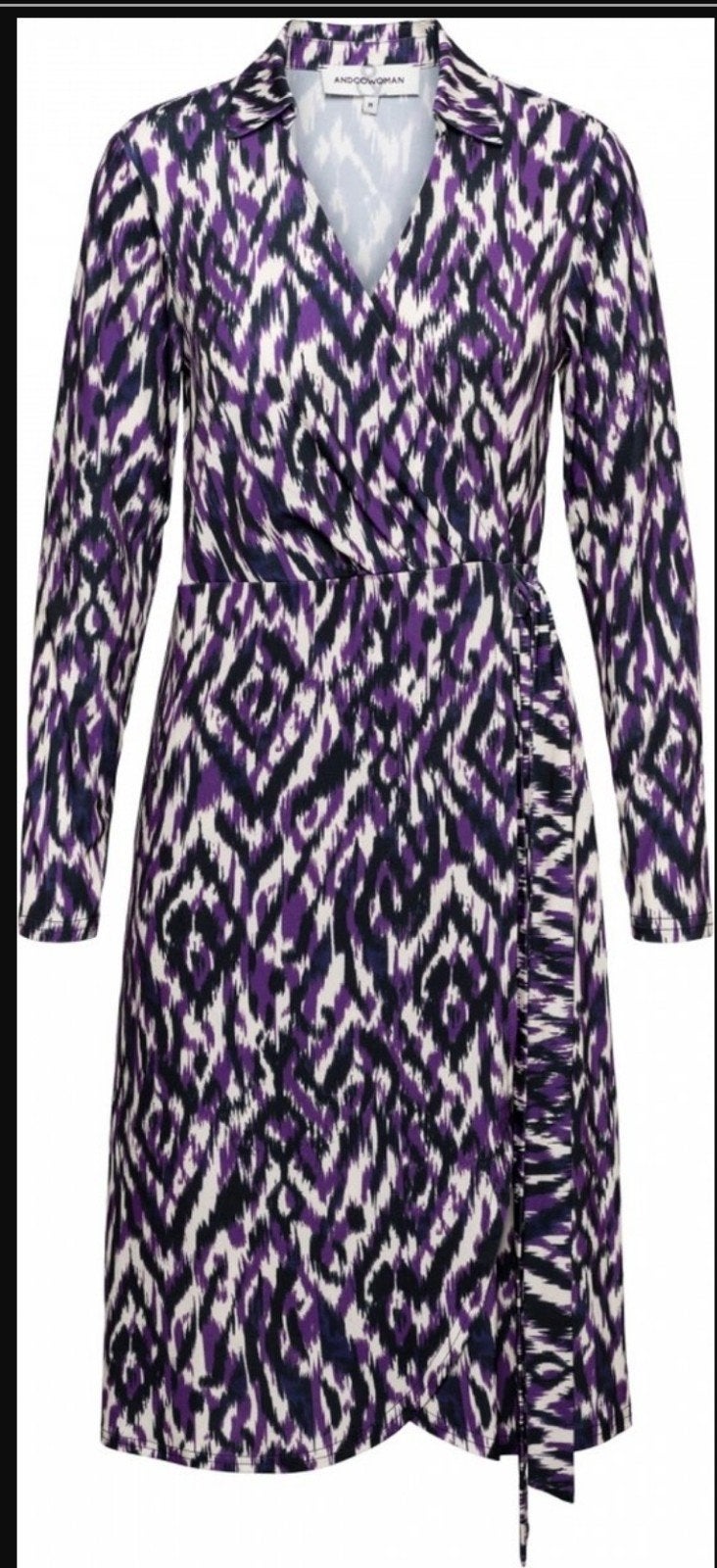 Andcowoman wikkeljurk met paars, zwart en beige print, Kleding | Dames, Maat 38/40 (M), Meerkleurig, Ophalen of Verzenden, Knielengte