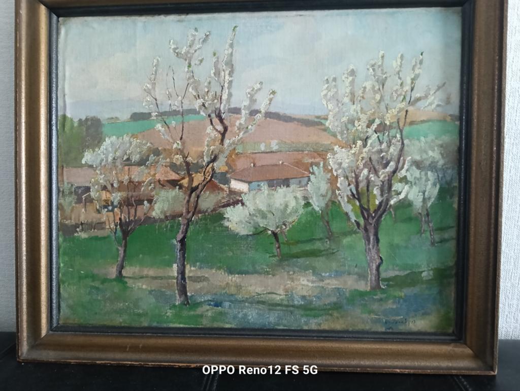 Olieverf schilderijtje . bloesem, Ophalen of Verzenden