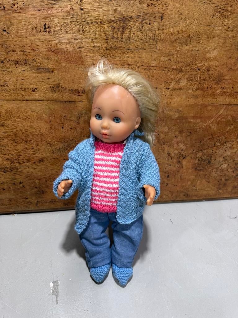 Vintage Max Zapf Babypop - Blond haar, blauwe ogen, Ophalen of Verzenden, Gebruikt, Babypop